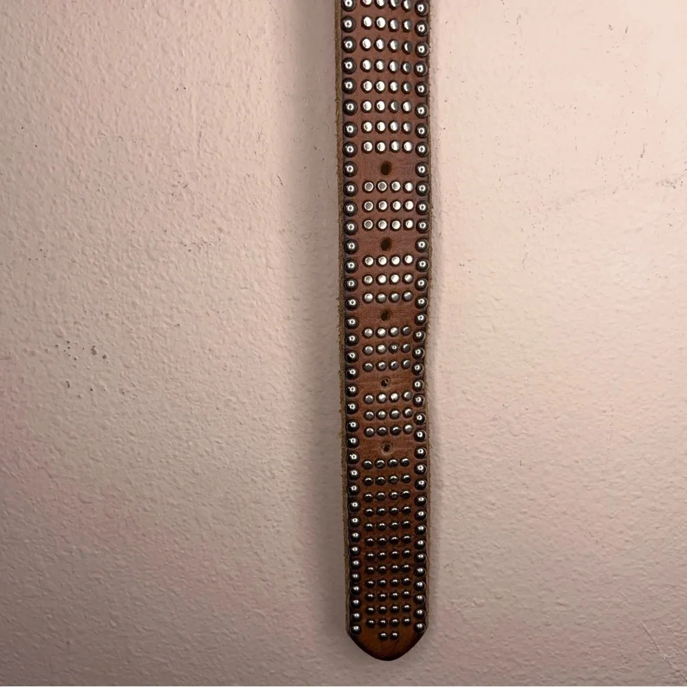 Vintage Medium Mens Fit Tan Brown Leather Studded Belt Y2K Western Biker